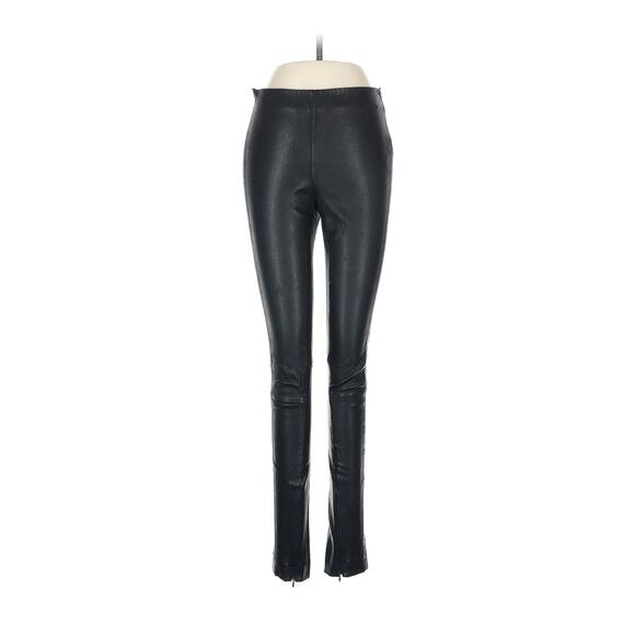 POLO RALPH LAUREN Pants Stretch Lamb Leather Skinny Black ankle zip M FLAW - Picture 1 of 5